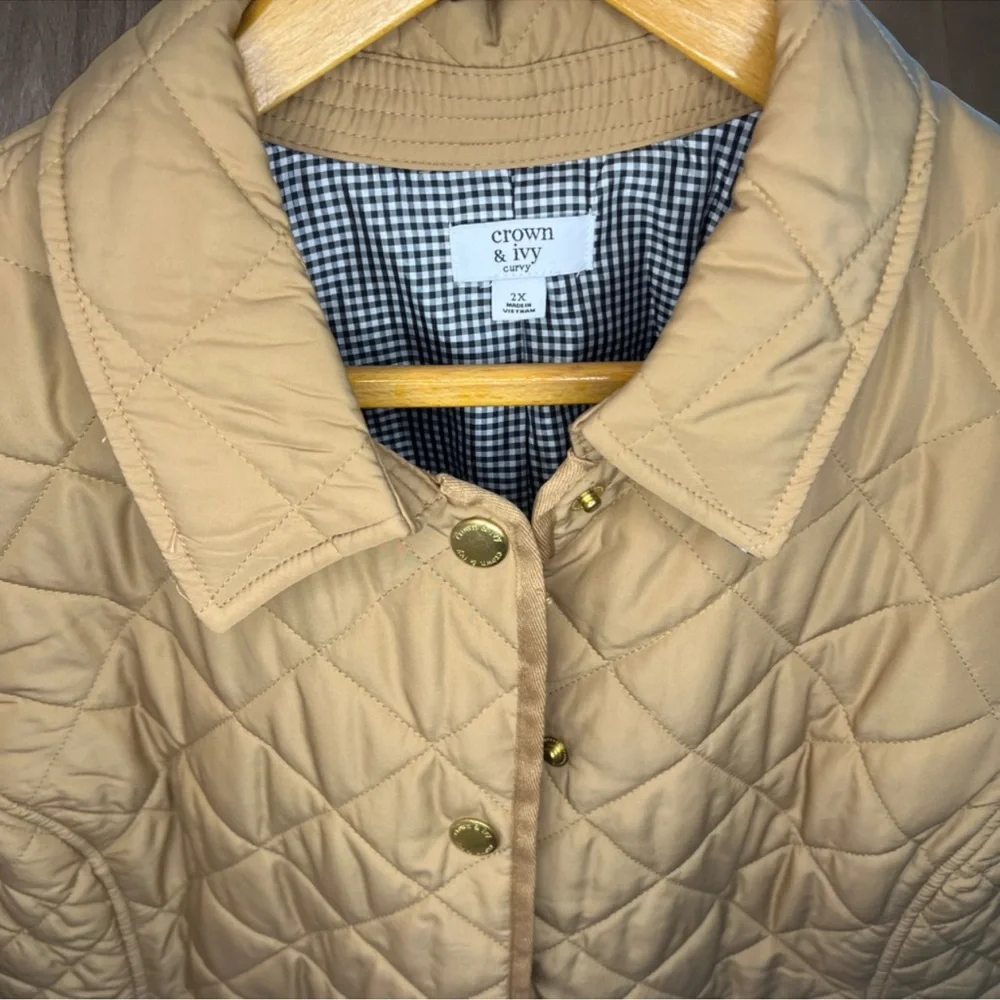Crown & Ivy Curve Quilted Jacket Coat Tan Beige Size‎ 2X
